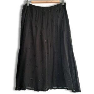 RAINDROPS Beaded A-Line Knee Length Midi Flowy Skirt Black Sz L
